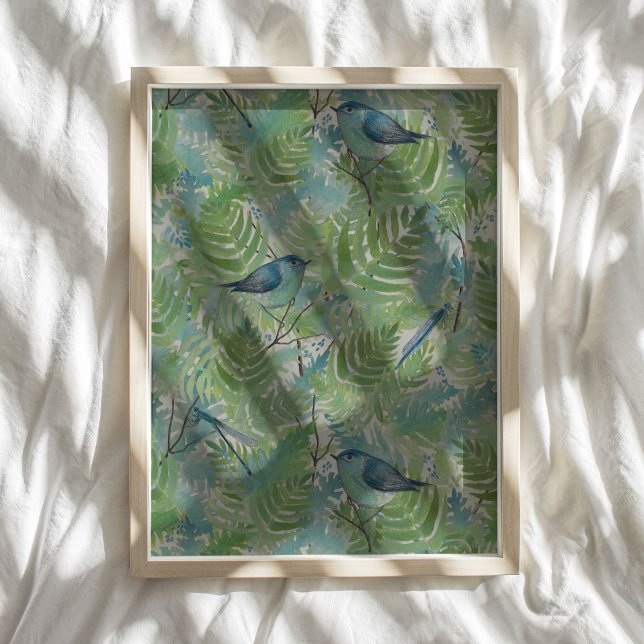 Poster Arte-Padrão Pássaros E Dragões (Birds And Dragonflies Pattern Art Print from Studio Posies.)