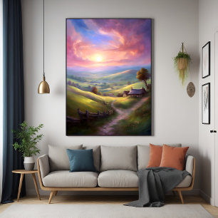 Pôster Arte Paisagem Pacífica do Serene Countryside Sunri