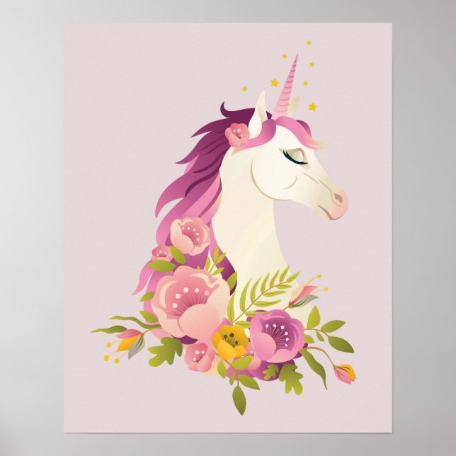 Poster Arte para Berçário de Unicórnio Rosa (Frente)