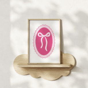 Poster Arte para Berçário Rosa - Moldura Oval Coquette e 