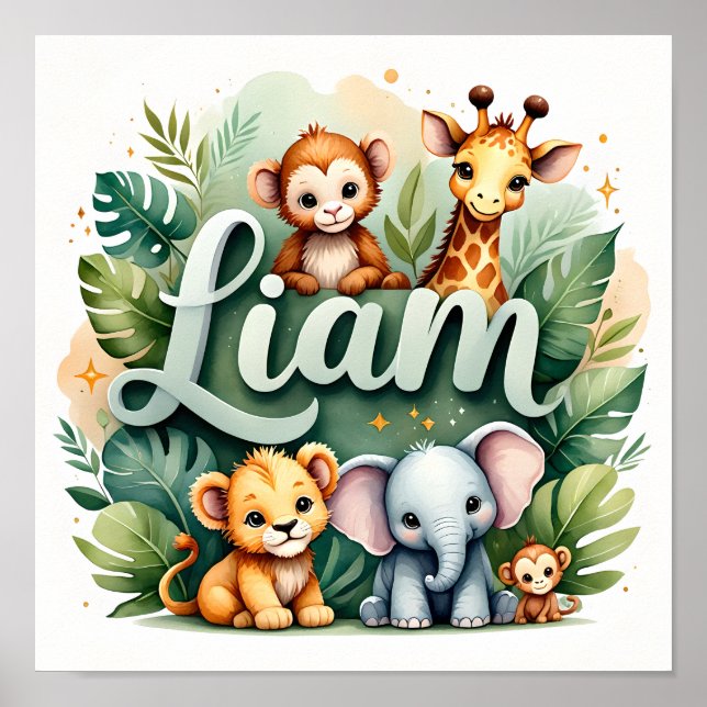 Poster Arte para Berçário Safari Liam (Frente)