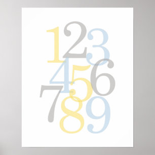Poster arte para parede de berçário número menino azul