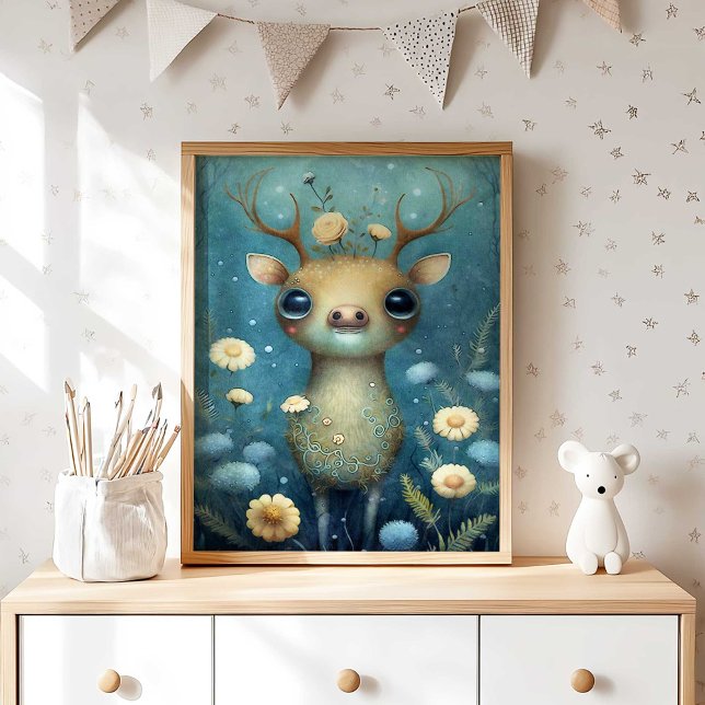 Poster Arte para Parede de Floresta Boho com Cervo para B (Boho Forest Deer Wall Art for Nursery | Wall Decor by TinkPrints.)