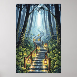 Poster Arte para parede. Escadas na floresta