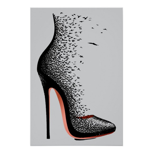 Pôster Arte para Parede High Heel Birds – Sapato de Moda  (Frente)