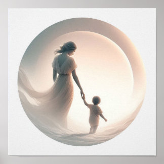 Poster Arte Pastel Minimalista de Mãe com Bebê