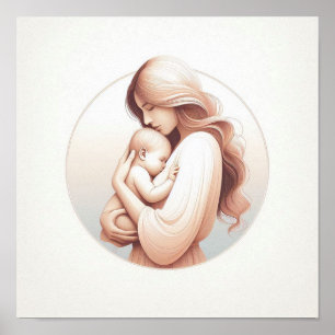 Poster Arte Pastel Minimalista de Mãe com Bebê