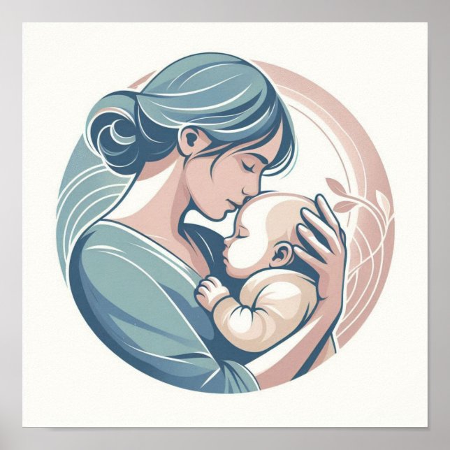 Poster Arte Pastel Minimalista de Mãe com Bebê (Frente)