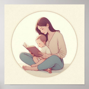 Poster Arte Pastel Minimalista de Mãe com Bebê