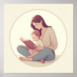 Poster Arte Pastel Minimalista de Mãe com Bebê