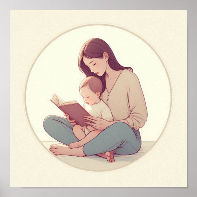 Poster Arte Pastel Minimalista de Mãe com Bebê (Frente)
