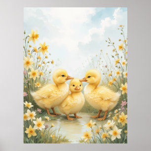 Poster Arte Pastel Trio de Patinhos Vintage