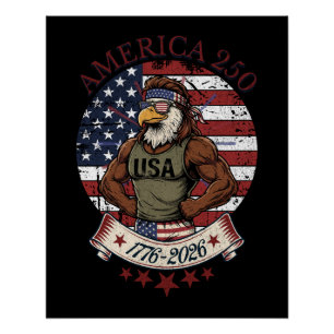 Pôster Arte Patriótica Águia Americana 250 4 de Julho
