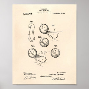Pôster Arte Peper velho da patente da bola de tênis 1914
