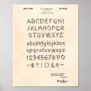 Pôster Arte Peper velho da patente da pia batismal 1935