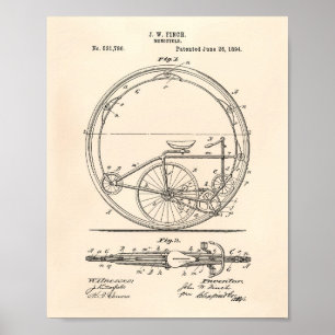 Pôster Arte Peper velho da patente de Monocycle 1894