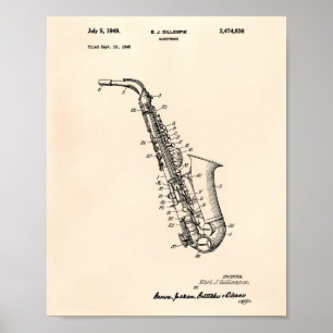 Poster Arte Peper velho da patente do saxofone 1949