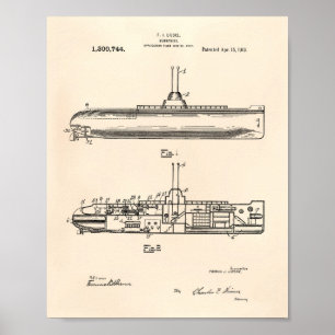 Pôster Arte Peper velho da patente do submarino 1919