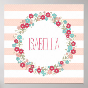 Poster Arte personalizada da parede da menina nome floral