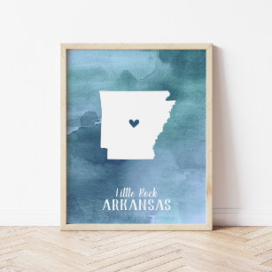 Poster Arte Personalizada De Cor Azul Do Mapa Do Arkansas