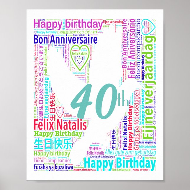 Poster Arte personalizada de palavras aniversário de 40 a (Frente)