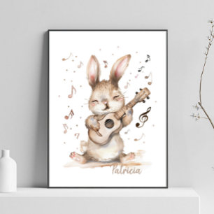 Poster Arte personalizada do berçário de coelhos com aqua