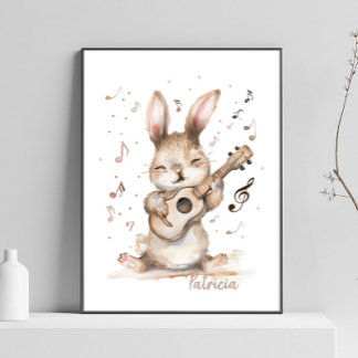 Poster Arte personalizada do berçário de coelhos com aqua