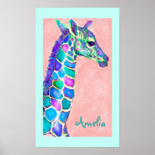 Poster arte personalizada do girafa do bebê