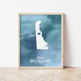Poster Arte personalizada do mapa de Delaware aguarela