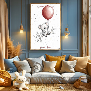 Pôster Arte Personalizada para Berçário – Coala com Balão