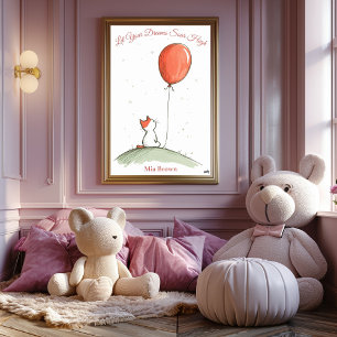 Pôster Arte Personalizada para Berçário – Gato com Balão