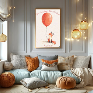 Pôster Arte Personalizada para Berçário – Raposa com Balã