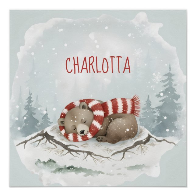 Pôster Arte Personalizada para Parede de Bebê, Urso Adorm (Frente)
