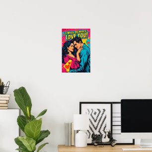 Poster Arte Pop Amor Romântico Azul Magenta Amarelo