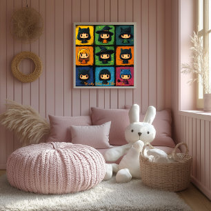 Poster Arte Pop Chibi Bruxas Grade Arte de Parede Fofo de