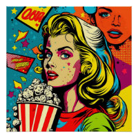 Arte Pop Colorida Retro Popcorn Blona Arte