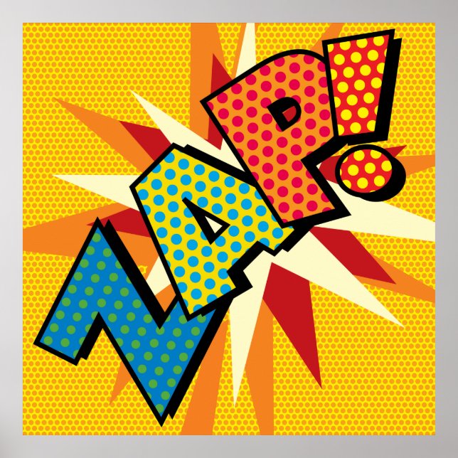 Pôster Arte Pop de Quadrinhos Retrô Divertido ZAP (Frente)