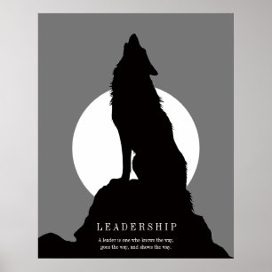 Poster Arte Pop Liderança Lobo Uivando Cinza Preto