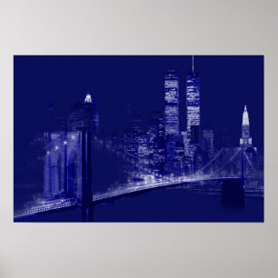 Poster Arte Pop Noturno Azul da Cidade de Nova York