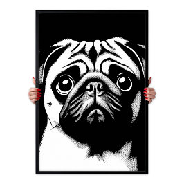 Poster Arte Pop Pug Branco & Preto Diversão Chic Estética