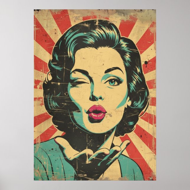 Poster Arte Pop Retro: Piscadela & Beijo (Frente)