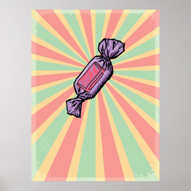 Poster Arte Pop Vintage de Balas Embrulhadas (Frente)