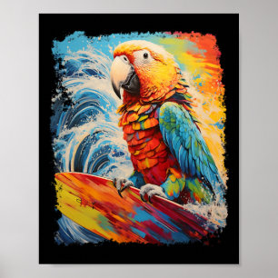 Poster Arte Pop Vintage Pet Bird Papagaio Surfando