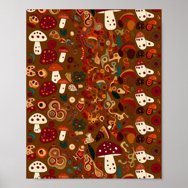 Poster Arte Popular com Design de Cogumelos Selvagens (Frente)