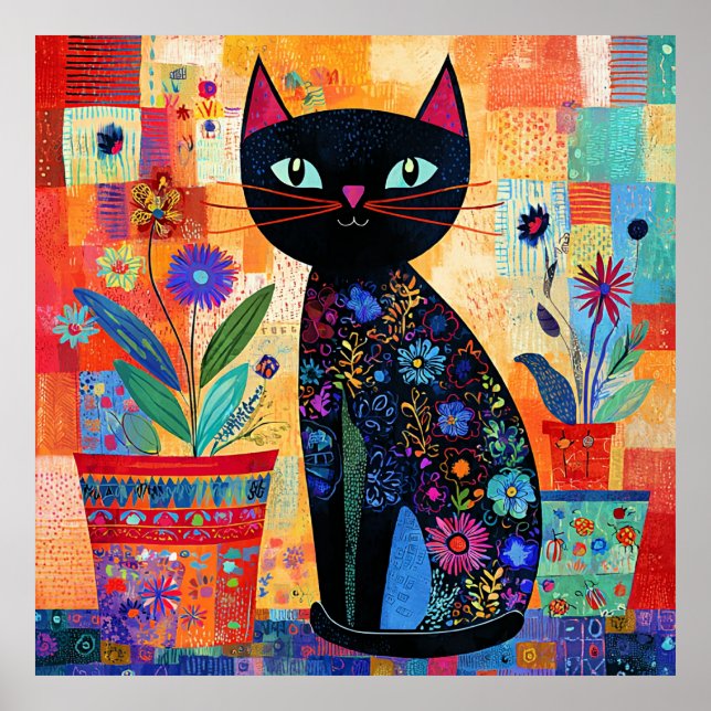 Poster Arte Popular de Gato Preto (Frente)