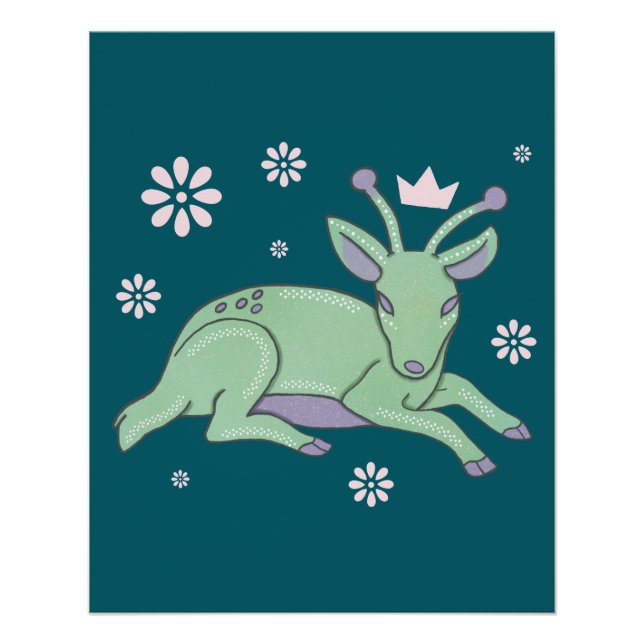 Pôster Arte Popular de Veado Alien | Corço Verde Capricho (Frente)