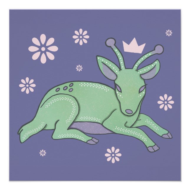 Pôster Arte Popular de Veado Alienígena | Corço Verde Cap (Frente)