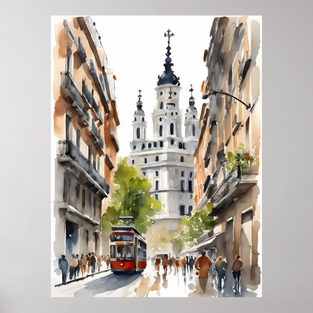 Poster Arte por aquarela de Madrid (Frente)