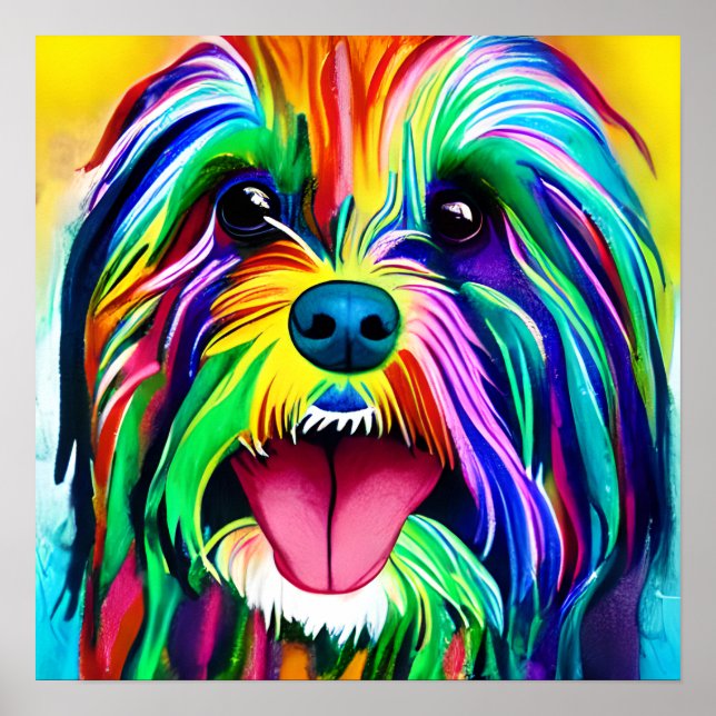 Poster Arte Portraítica Louca e Feliz Tibetano Terrier (Frente)