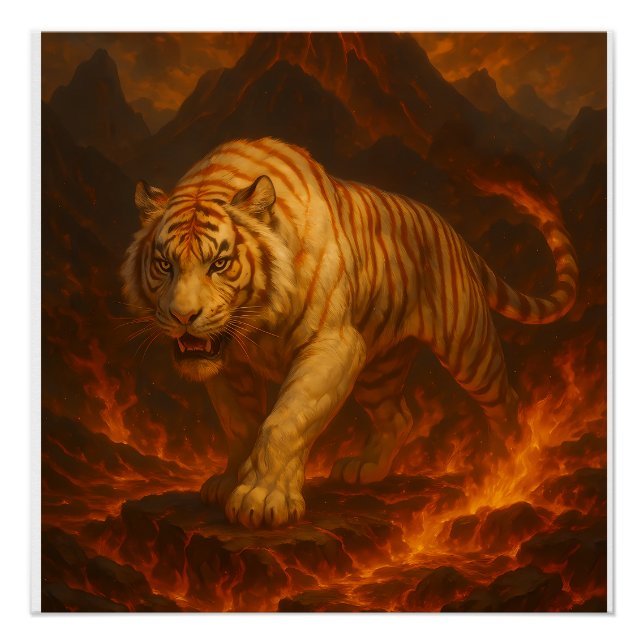 Pôster Arte Premium de Parede Tigre Branco Vulcânico – Ar (Frente)
